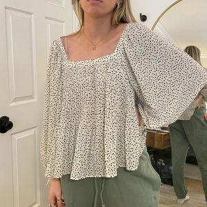 Flowy square neck polka dot blouse